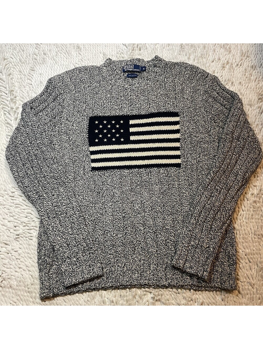 Original Vintage Polo Ralph Lauren Sweater American USA Flag Knit Rare OG Mens